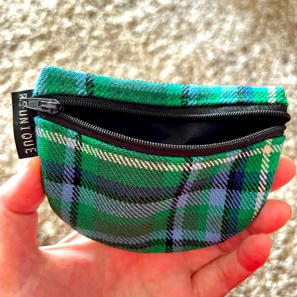 Tartan Coin Purse Half Moon Utility Zipper Pouch RE-UNIQUE Scotland Green Plaid - Picture 2 of 6